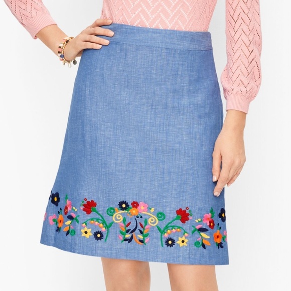 Talbots Embroidered Linen A-Line Skirt Size 8 - Picture 1 of 11